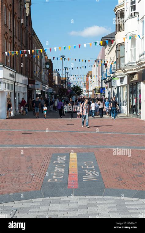 Montague Street in the town centre of Worthing, West Sussex, England ...