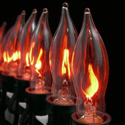 Sienna Set of 10 Flickering Amber Flame C7 Halloween Lights - Black Wire