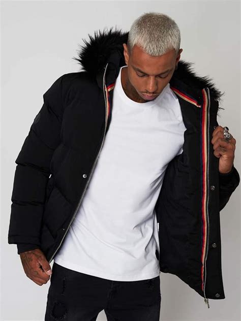 Project X Paris Down jacket with tri-coloured inner stripes - Black ...