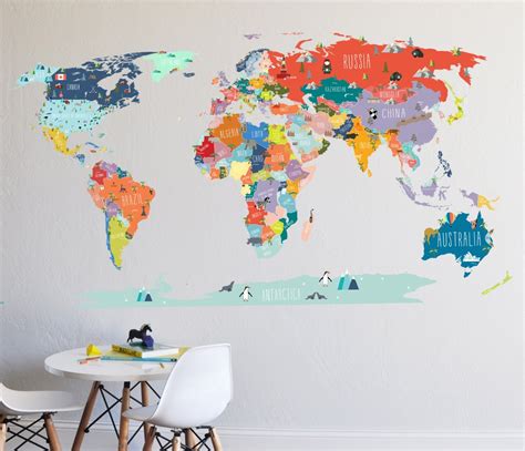 Wall Decal World Map interactive map Wall Sticker Room