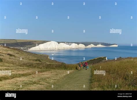 The famous Seven Sisters cliffs in Sussex seen from Seaford Head Nature ...