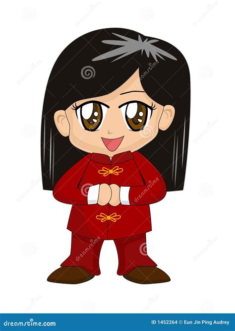 Cute Chinese Cartoon Girl stock vector. Illustration of festival - 1452264