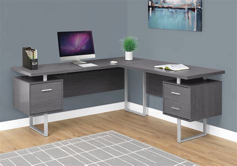 Modern 71" L-Shaped Grey Office Desk w/ Drawers – ComputerDesk.com