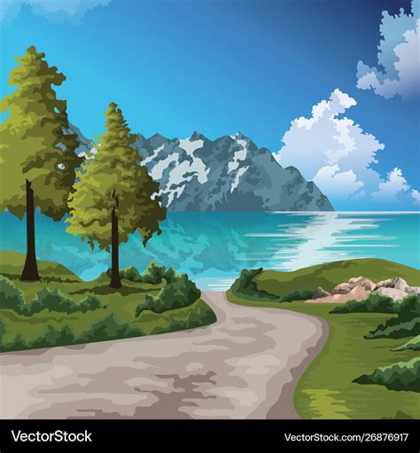 Beautiful nature landscape drawing scenery Vector Image