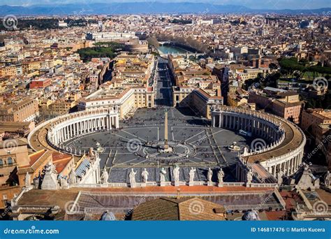 Famous Saint Peter`s Square in Vatican and Aerial View of the City ...