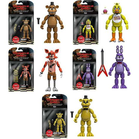 Freddy, Chica, Foxy, Bonnie & Golden Freddy Set of 5 Action Figures ...