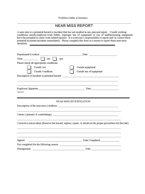 Near Miss Reporting Form - 2 Free Templates in PDF, Word, Excel Download