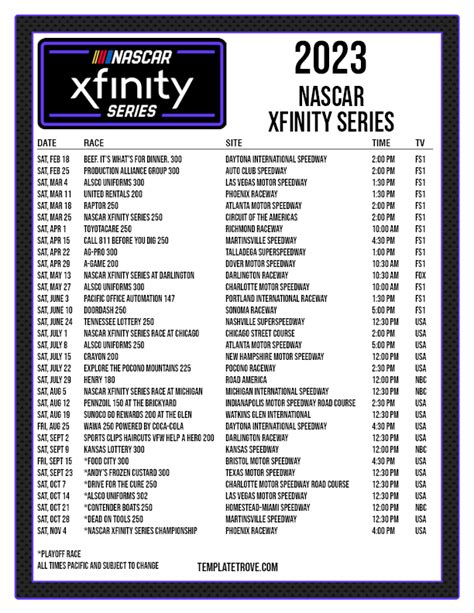 Printable 2023 NASCAR Schedule