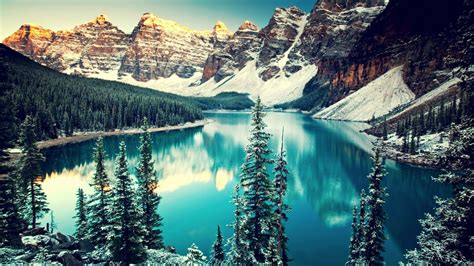 nature, Lake, Canada, Trees, Mountain, Forest, Reflection, Snow ...