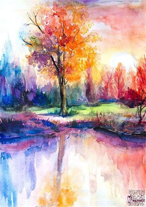 Pretty watercolor landscape painting idea. #Watercolor Scene ...