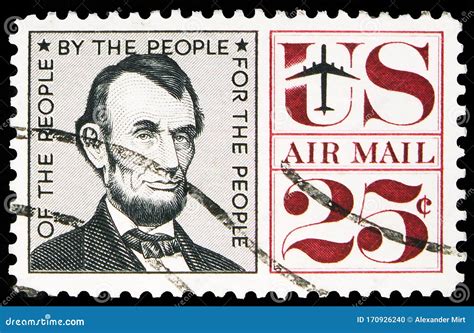 Postage Stamp Printed in United States Shows Abraham Lincoln, Airmail ...