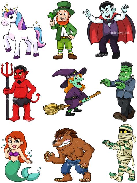 Mythical Creatures And Monsters Cartoon Vector Clipart - FriendlyStock