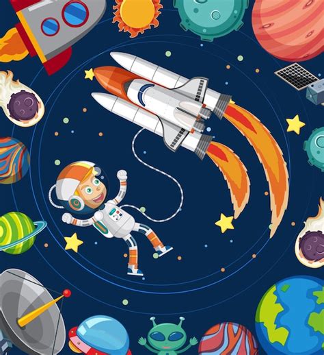 Premium Vector | Cartoon space background with astronaut