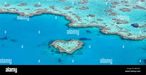 Panorama, aerial view of the ocean floor, Heart Reef, heart-shaped reef ...