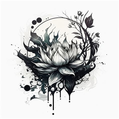 Lotus Flower Tattoo Design White Background PNG File Download High ...