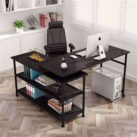 Tribesigns Modern L-Shaped Desk with Storage Shelves, 360°Rotating Desk ...