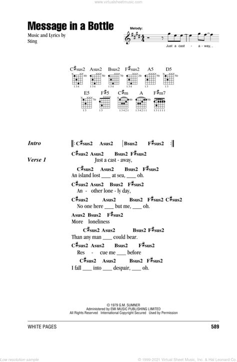 Message In A Bottle sheet music for guitar (chords) v2