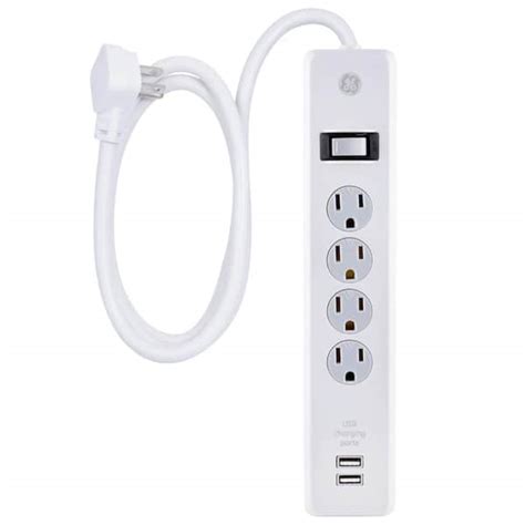 GE 4-Outlet 2 USB Port Surge Protector with 6 ft. Cord, White 36391 ...