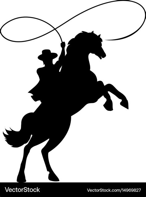 Cowboy silhouette with lasso on horse Royalty Free Vector