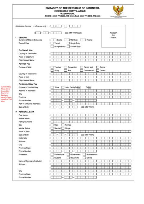 Fillable Visa Application Form - Embassy Of The Republic Of Indonesia ...