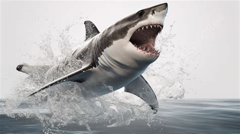 Great White Shark Jumping Out Of The Water Background, 3d Illustration ...