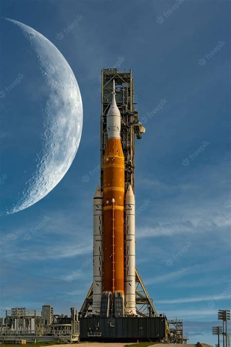 Premium Photo | Orion spacecraft on launchpad on moon background