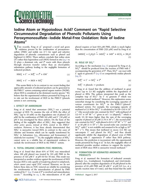 (PDF) Iodine Atom or Hypoiodous Acid? Comment on “Rapid Selective ...