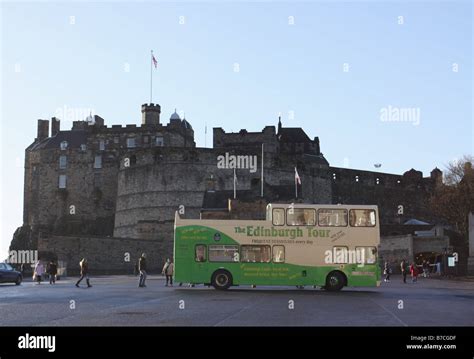 The Edinburgh Tour bus on Esplanade Edinburgh castle Scotland January ...