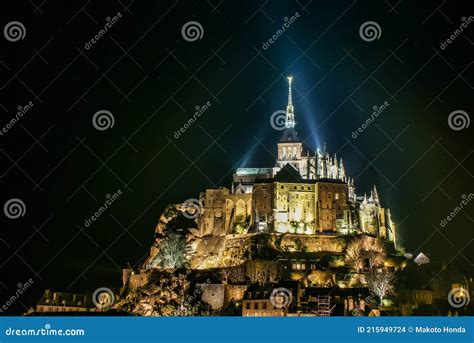 Light-up in Le Mont-Saint-Michel Night View Stock Photo - Image of ...