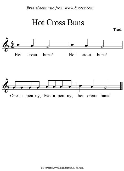 recorder hot cross buns sheet music - 8notes.com | Recorder songs ...