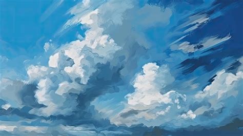 Premium AI Image | A painting of a blue sky with clouds