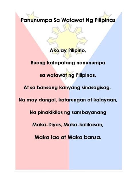 Panunumpa Sa Watawat Ng Pilipinas Printable Decor Teach Pinas | Images ...