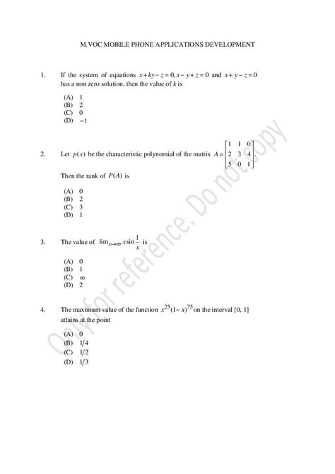 CUSAT CAT 2021 Question Paper M.Voc Mobile Phone Applications Development