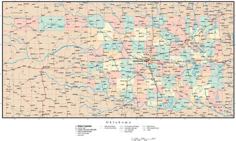 Oklahoma Adobe Illustrator Map with Counties, Cities, County Seats ...