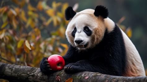 Premium AI Image | A panda eating an apple in a tree