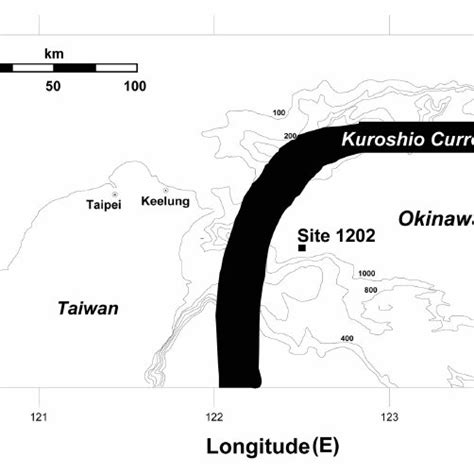 Location map showing Site 1202. Approximate path of Kuroshio Current ...