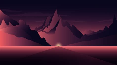 Sunset Mountains Minimal 4K Wallpapers | HD Wallpapers | ID #23740