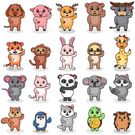 Zoo collection. Set of cute animals cartoon character design. flat ...