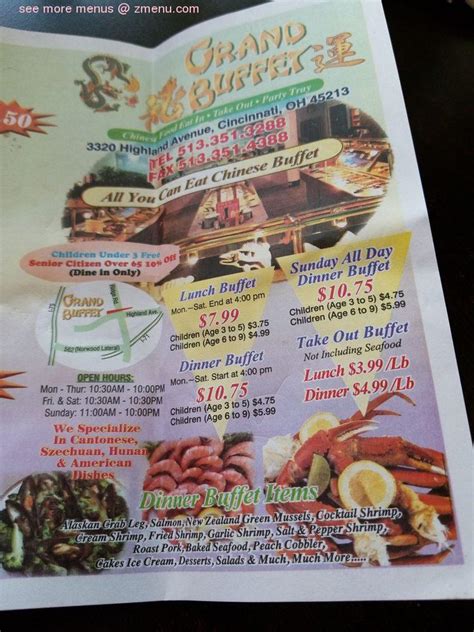 Menu at Grand Buffet restaurant, Cincinnati, Highland Ave