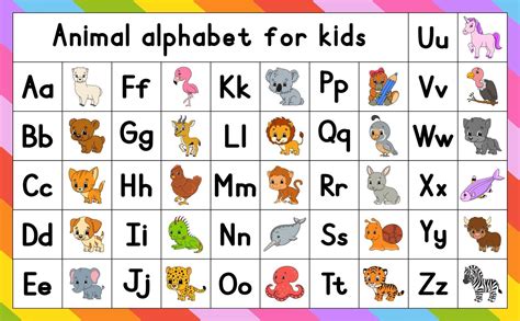 English alphabet with cartoon characters. Vector set. Bright color ...