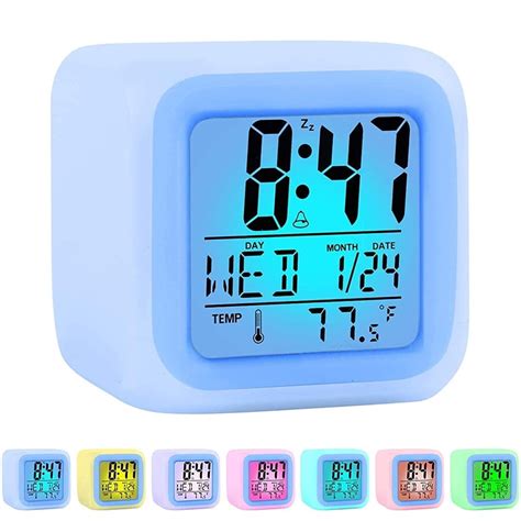 Colorful Alarm Clock Kids Wake Up Digital LED Night Light Clock Travel ...