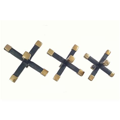 3 Piece Modern Accent Tabletop Decorations, X Shaped Jacks, Black, Gold ...