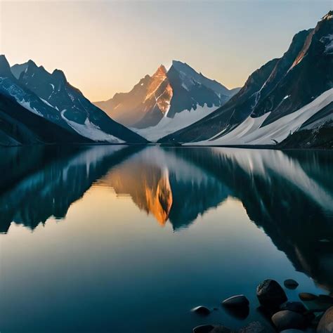 Premium AI Image | A photo of mountain and lake with sunset