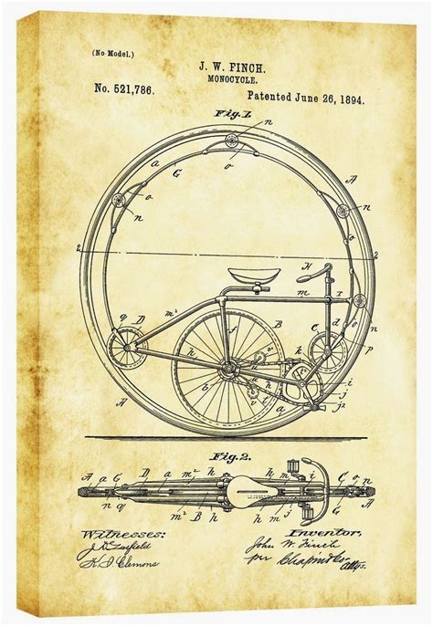 Monocycle Vintage Patent - Wrapped Canvas Graphic Art | Steampunk wall ...