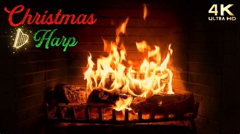 Christmas Fireplace with Christmas Harp Music Ambience - Cozy Christmas ...