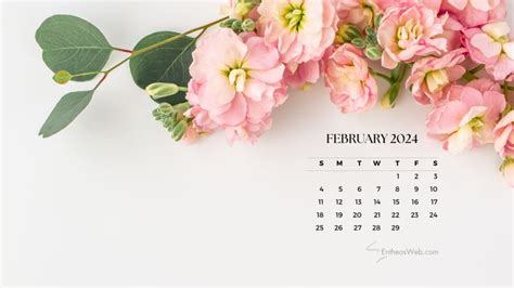 February 2024 Desktop Wallpapers with Pink and White Peonies Calendar