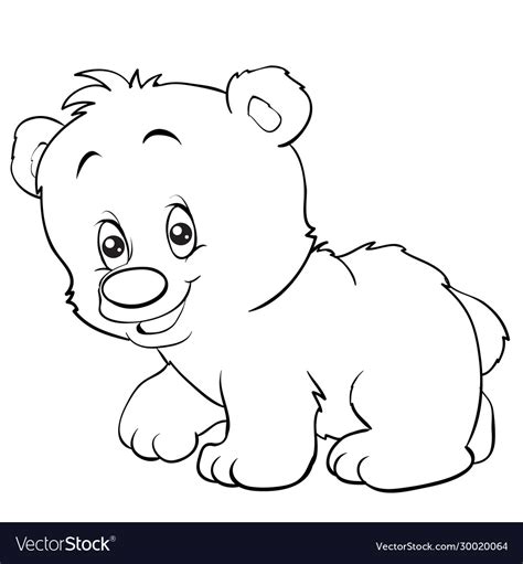 Cartoon style teddy bear is drawn in outline Vector Image