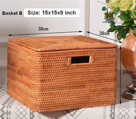 Wicker Storage Baskets for Bathroom, Rattan Rectangular Storage Basket ...