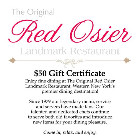 $50 Gift Certificate - The Red Osier Landmark Restaurant