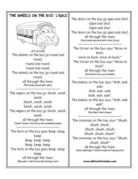 The Wheels on the Bus Lyrics – Free Printable